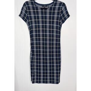 Theory Small S Navy Blue Black White Plaid Dress Branteen JP Lustrate Thick Knit